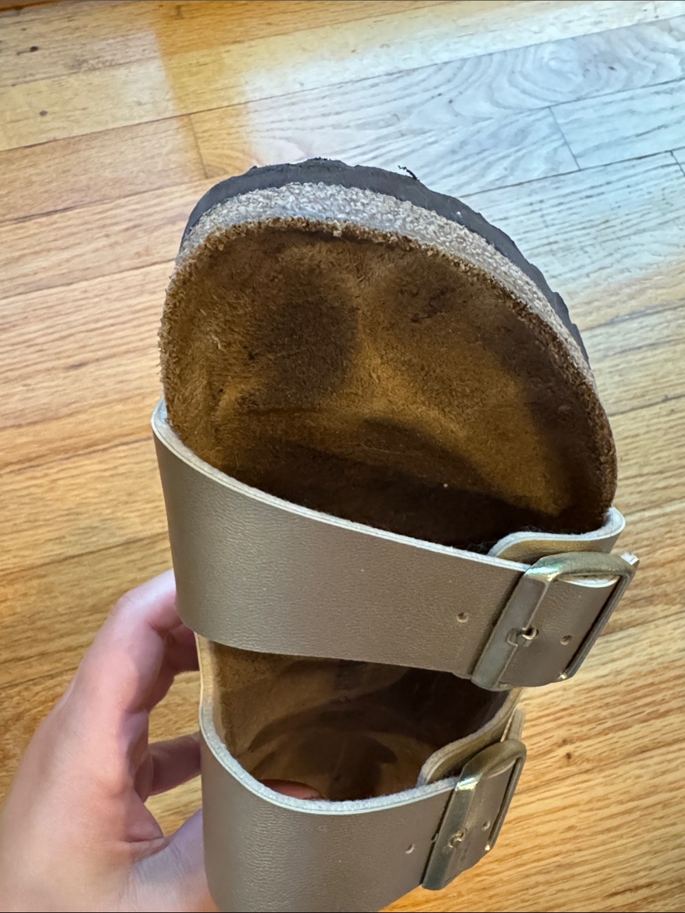 Birkenstock Arizona Sandal in Metallic Gold and Black Sole - Picture 15 of 15